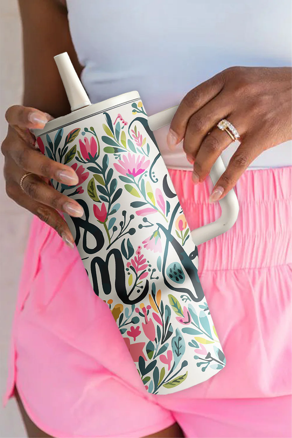 White He Is Risen Flower Print Stainless Steel Tumbler 40oz