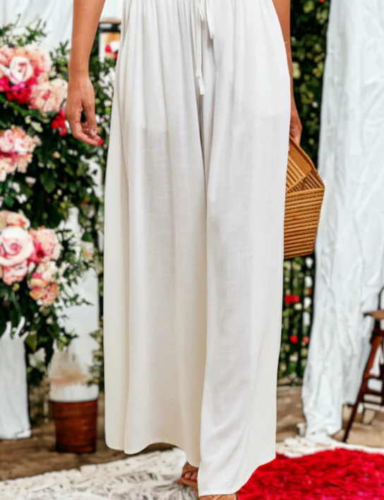 Shirred High Waist Gathered TiePalazzo Pants