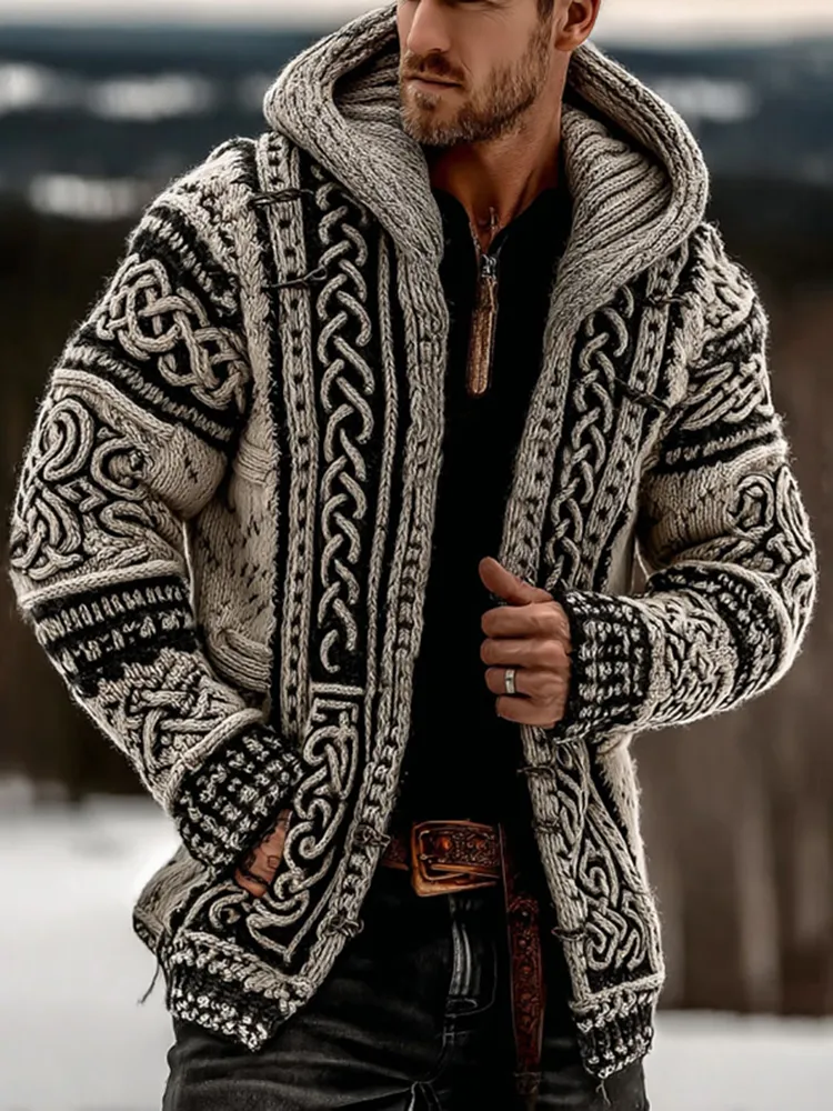 Men's Viking Celtic Knot Button Cozy Cardigan Sweater