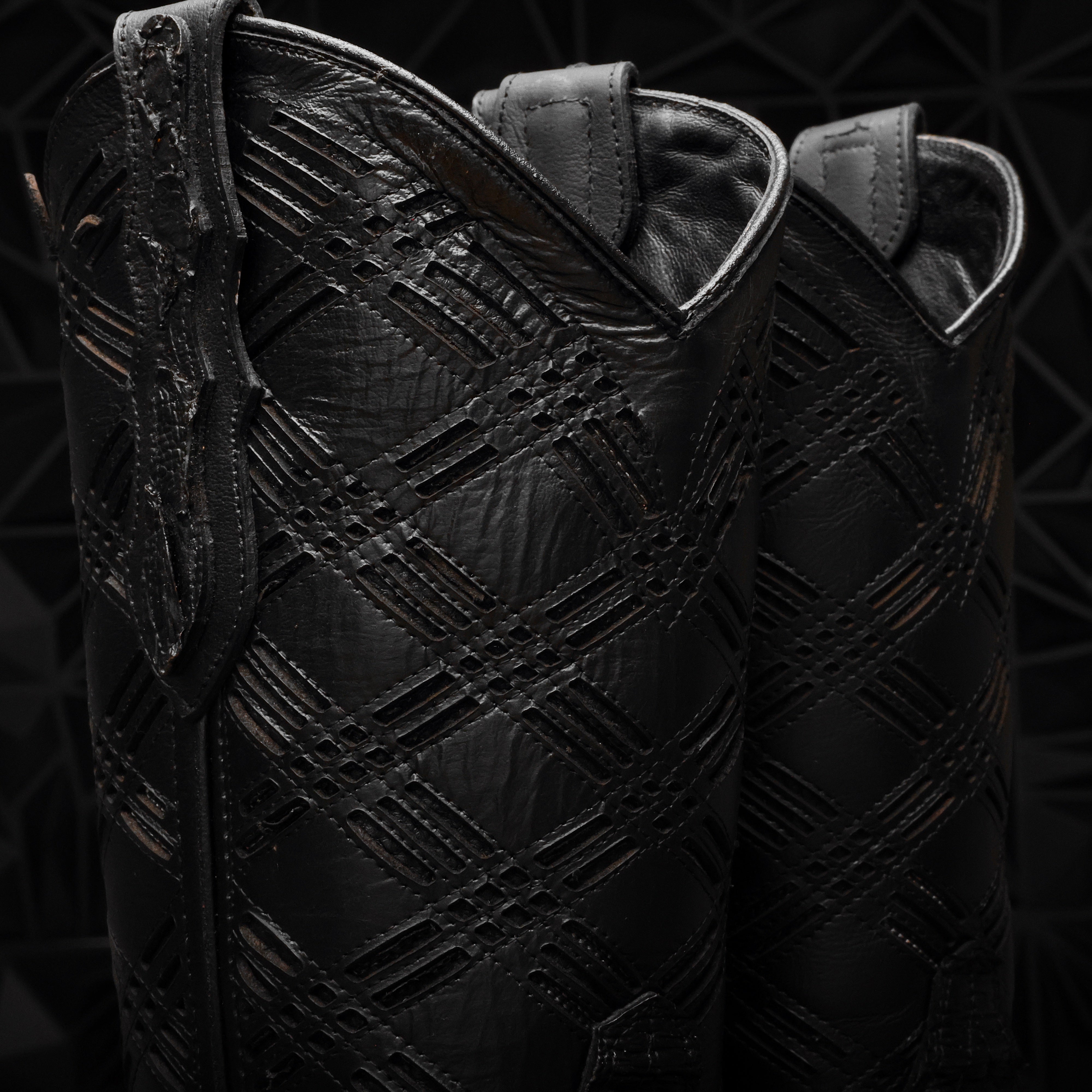 TOTAL BLACK Python Leather Boots - Square Toe