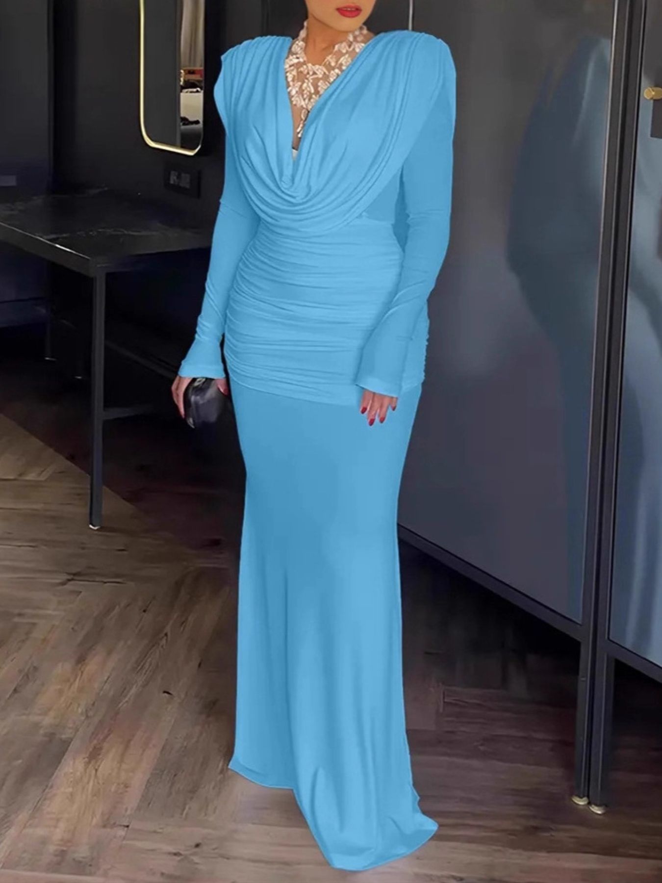 Ruched Long Sleeve Maxi Dress