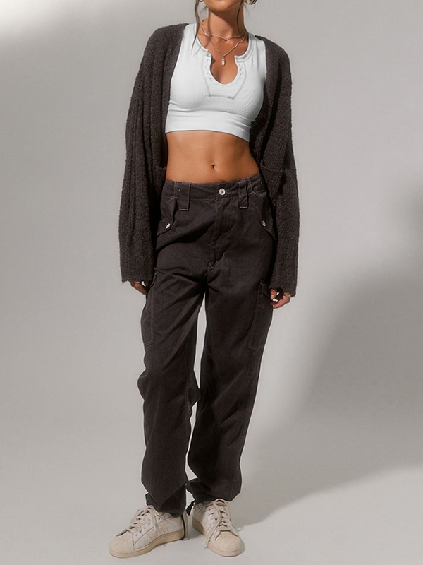 Split-Joint Cap Sleeve Skinny Deep V-Neck Vest Top