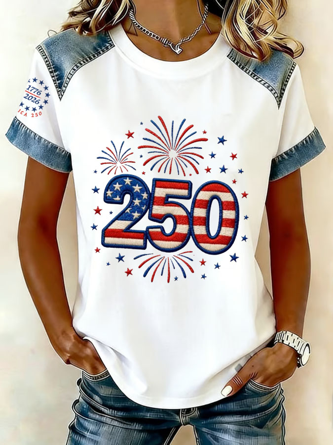 Women'S Independence Day 250Th Anniversary Printed Round Neck T-Shirt