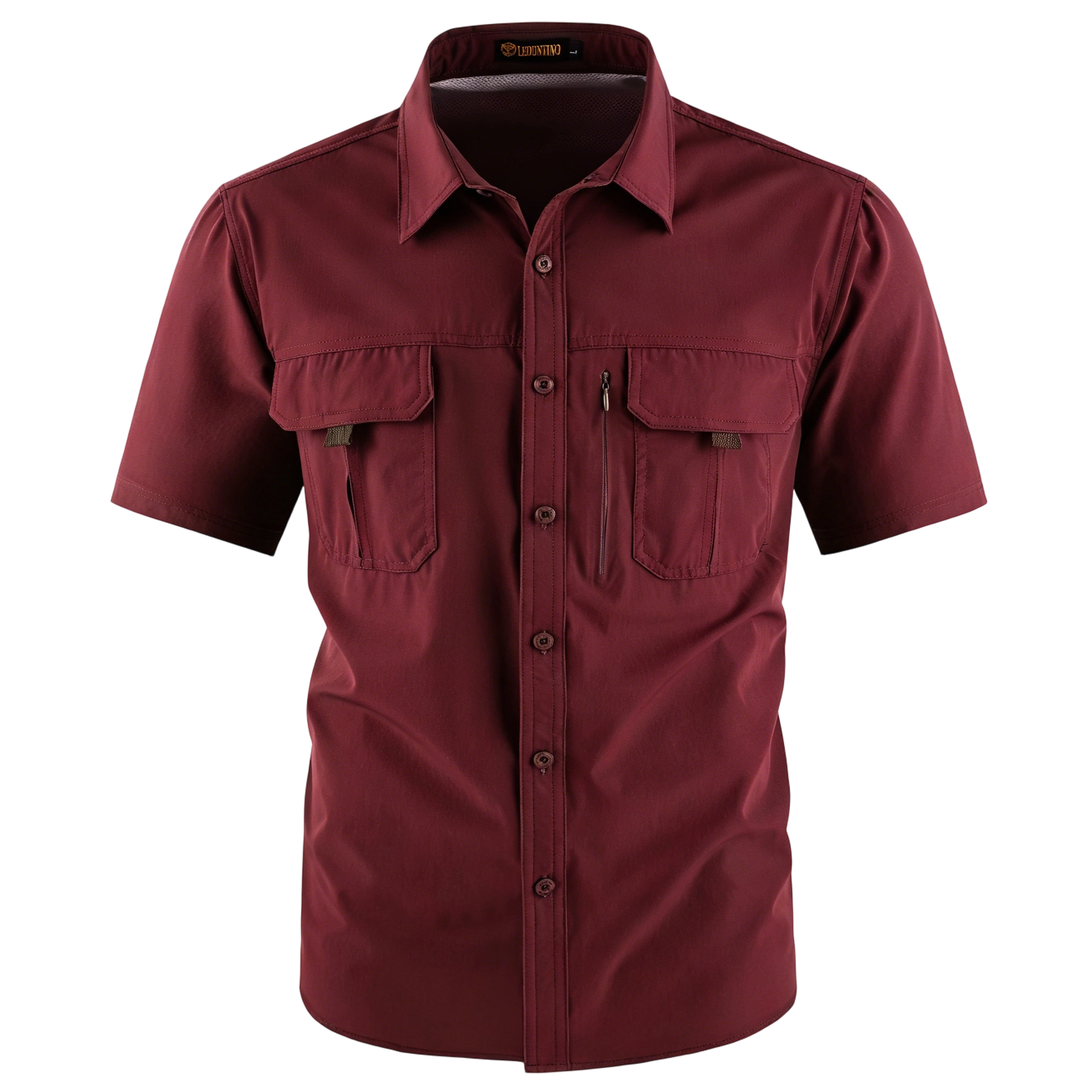 Men's American-Style Solid Color Shirt with Hidden Ventilation Holes Casual Summer Beach Nylon Shirt High-Quality Fabric Short Sleeves Button Closures