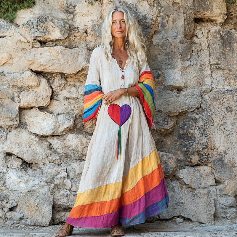 Vintage Loose Linen Patchwork Dress 9857