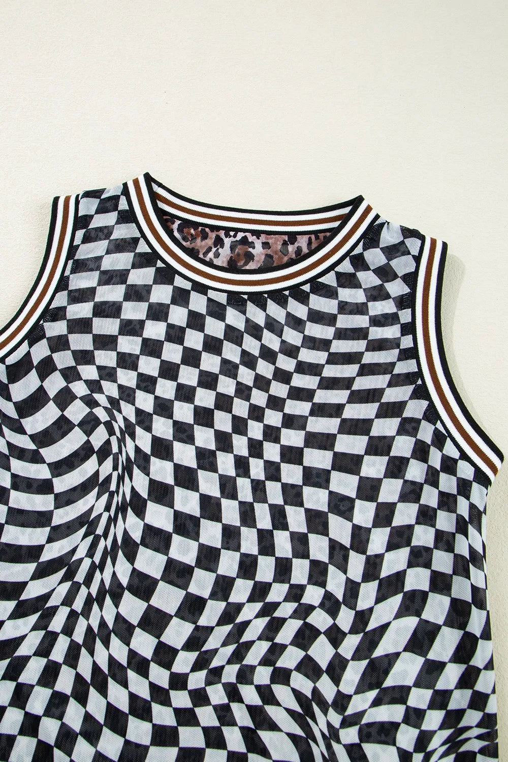 Checkered Round Neck Sleeveless Midi Dress