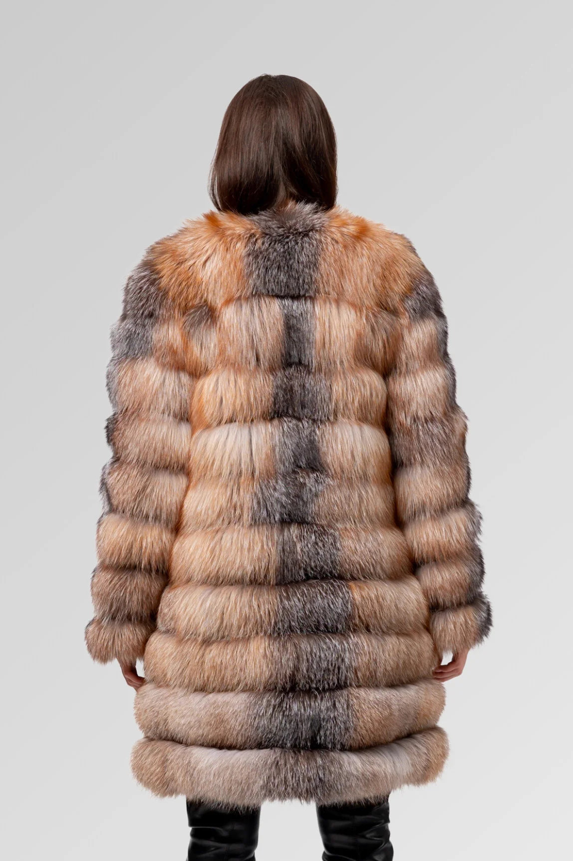 Haină din Blană Naturală de Vulpe Argintie, Transformabilă 6 în 1, Femei, Brown Frost 241