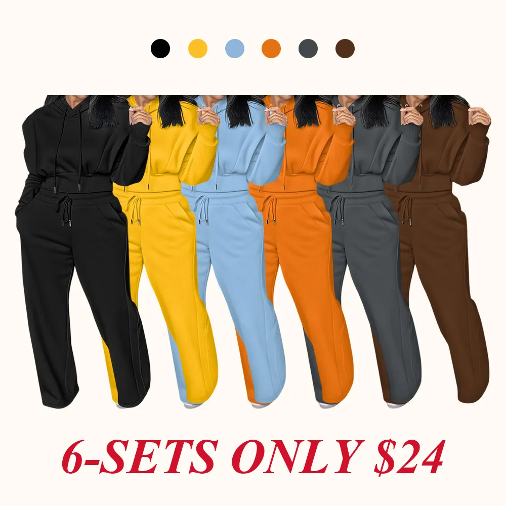 Hooded Long Sleeve Sweatshirt and Casual Wide Leg Sweatpants Set