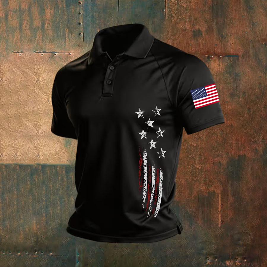 Men'S Flag Printed Casual Polo Shirt