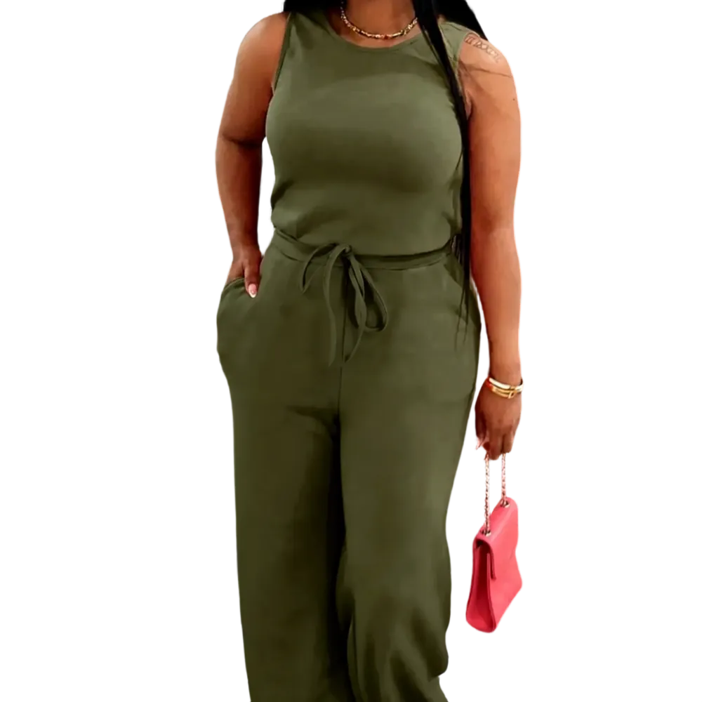 Women’s Spring/Summer Two-Piece Lounge Set with Pockets, Snatched & Comfy Sleeveless Top