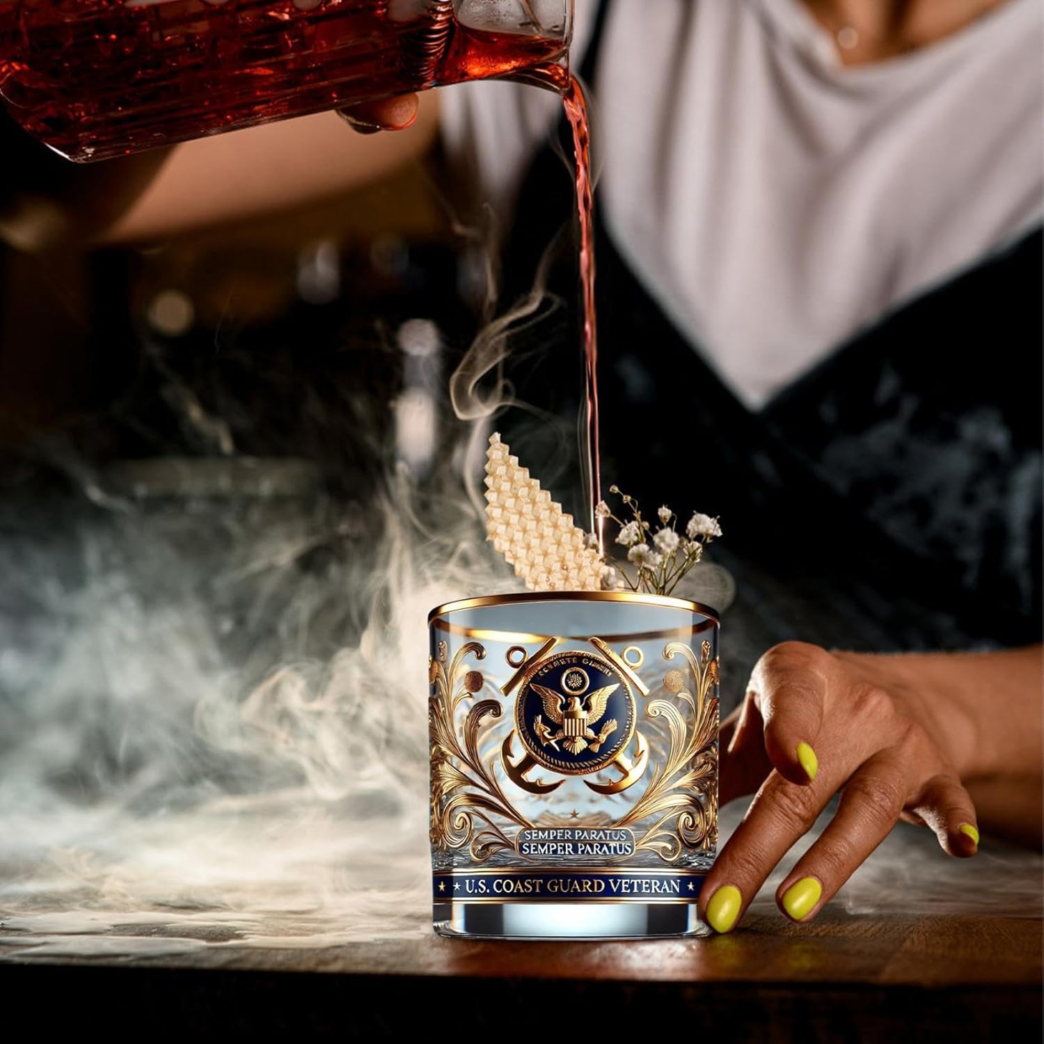 Patriotic Veteran Tribute Glass  Timeless Honor for American Heroes