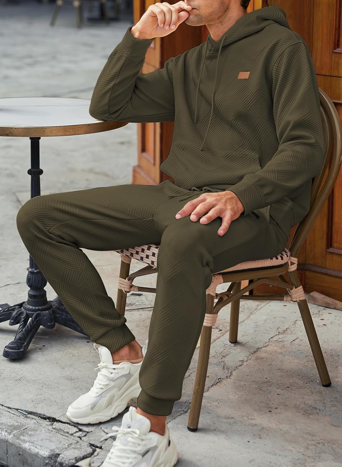 Mens 2 Piece Jacquard Sweatsuit Outfits Hoodie Sweatshirt & Joggers Sweatpants Set Tracksuit