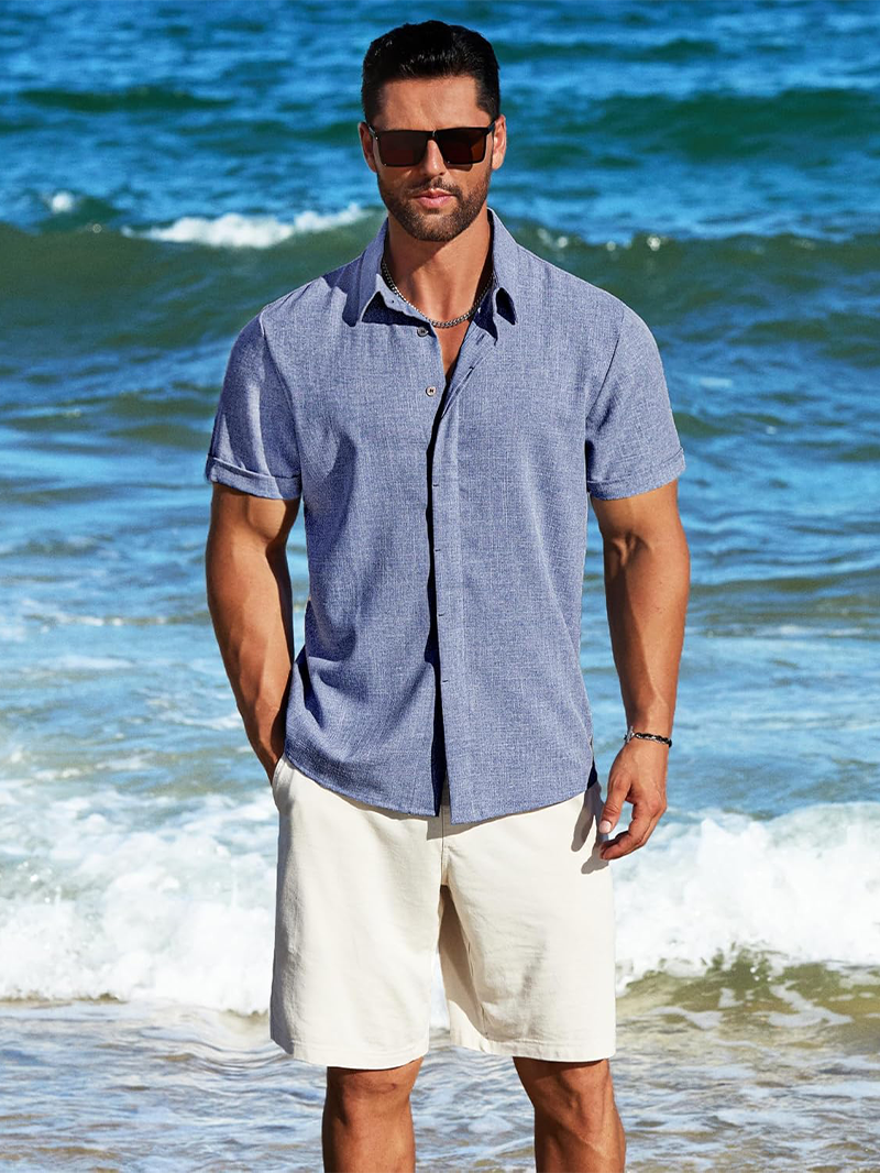 Men's Linen Shirt Short Sleeve Button Casual Shirt Business Formal Beach Fashion Summer Tops