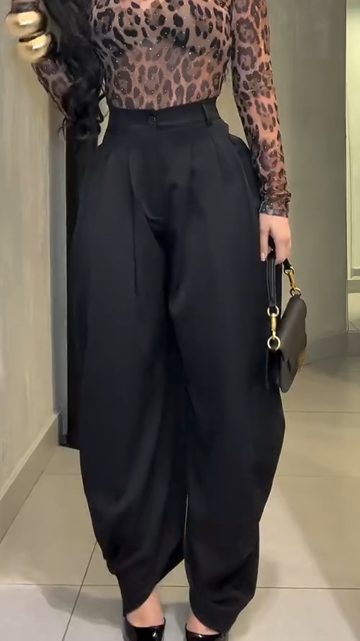 Women Round Neck Printed Top + Pants Temperament Casual Suit