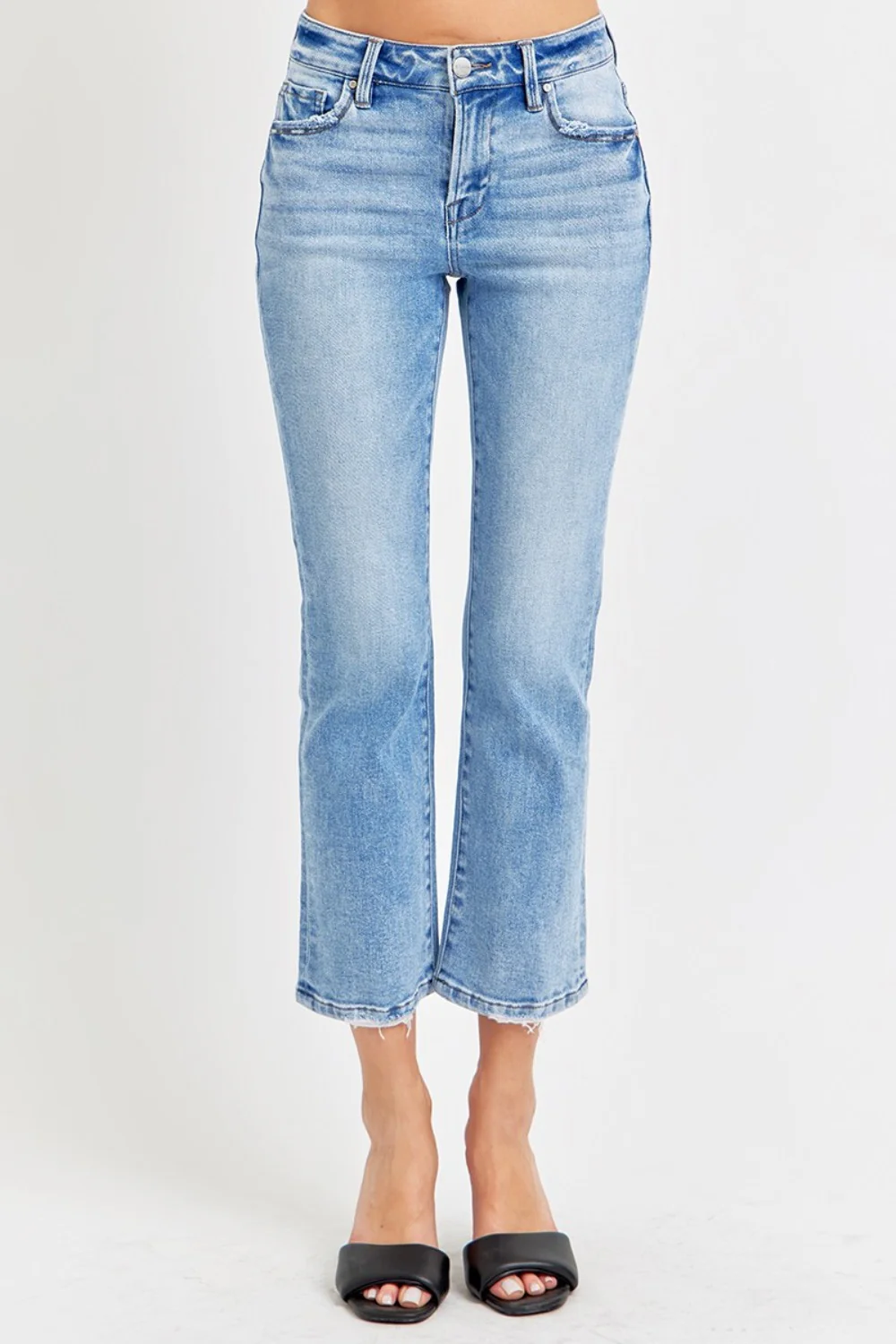 Full Size Low Rise Crop Slim Straight Jeans