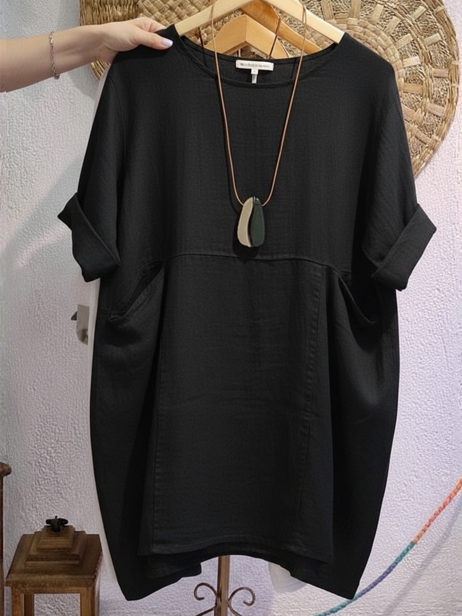 Women's Linen And Cotton Round-neck Dress