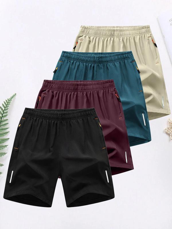 Men's Solid Color Zipper Pocket Athletic Shorts – Casual & Breathable Summer Wear