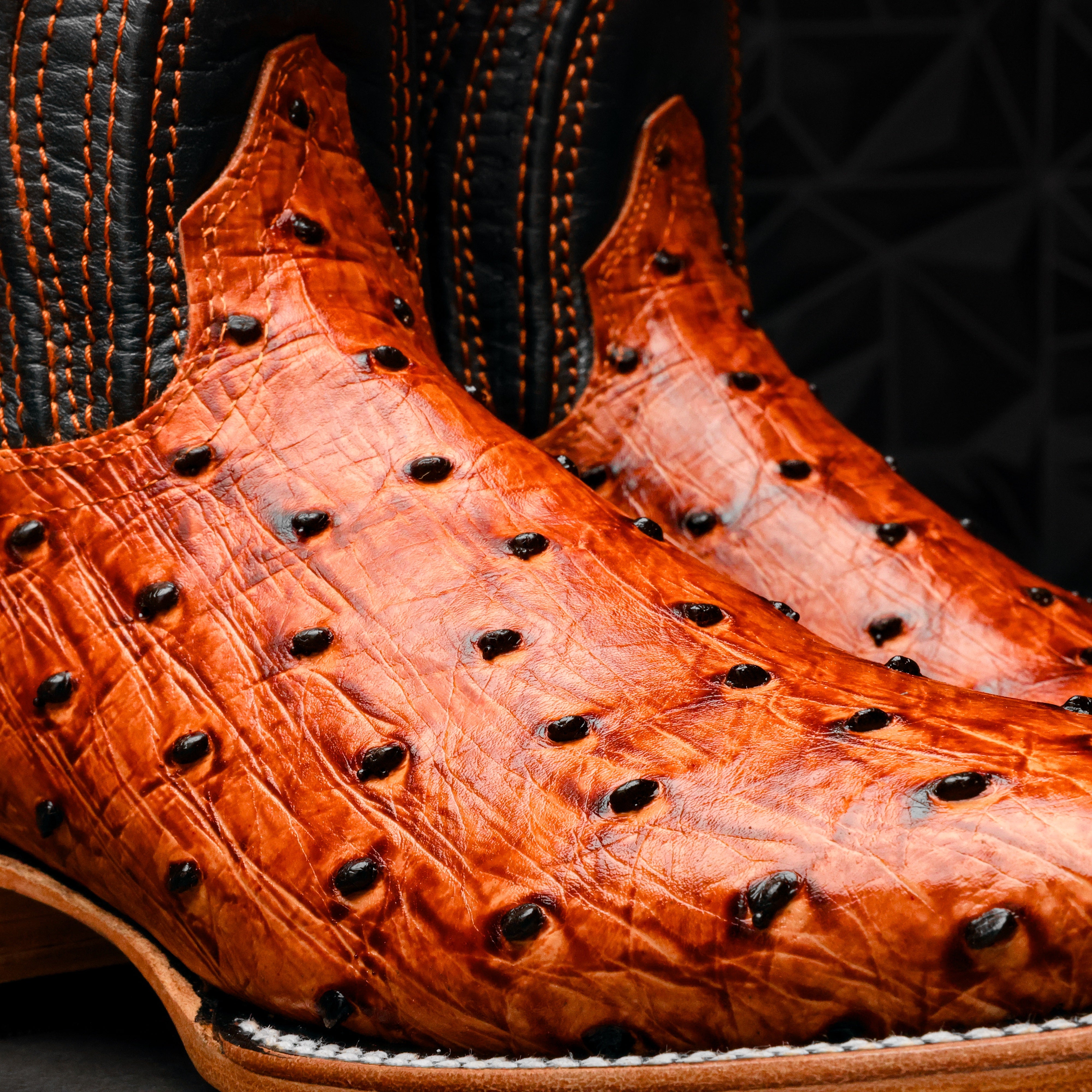 Cognac Ostrich Leather Boots - Square Toe