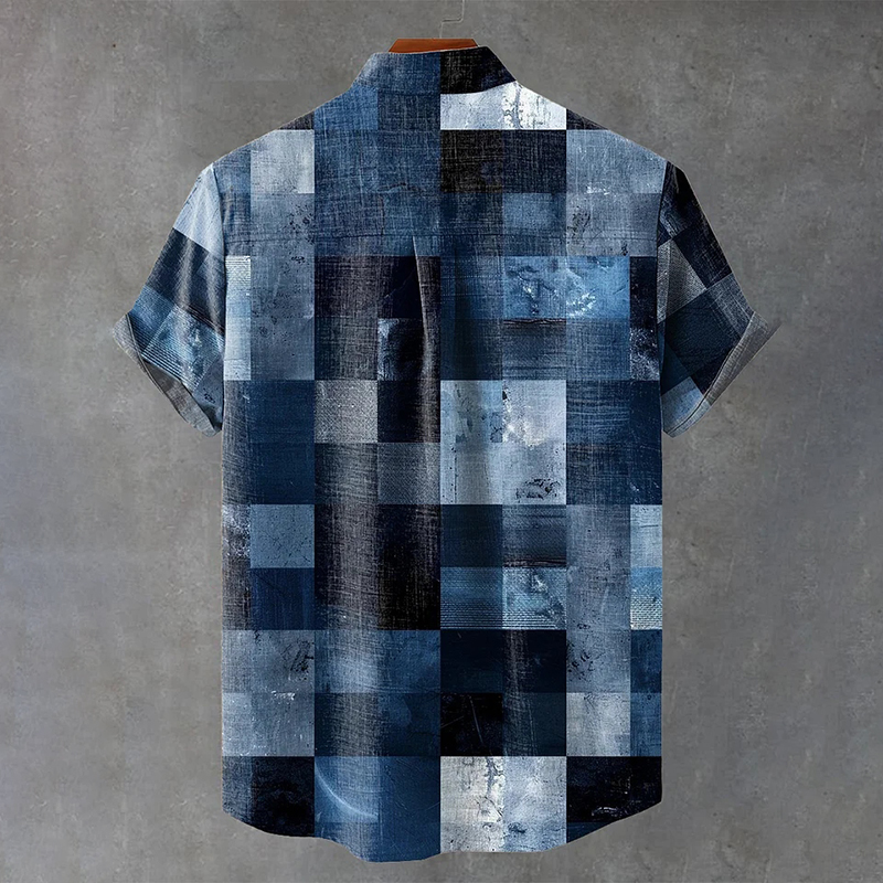 Vintage Geometric Print Casual Cotton Shirt