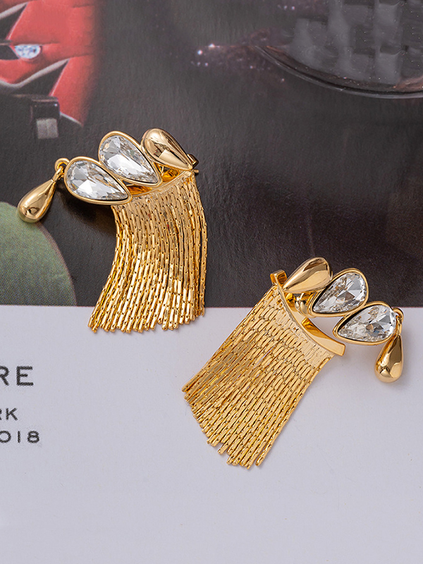 Detachable Geometric Rhine Stones Tasseled Normcore Drop Earrings