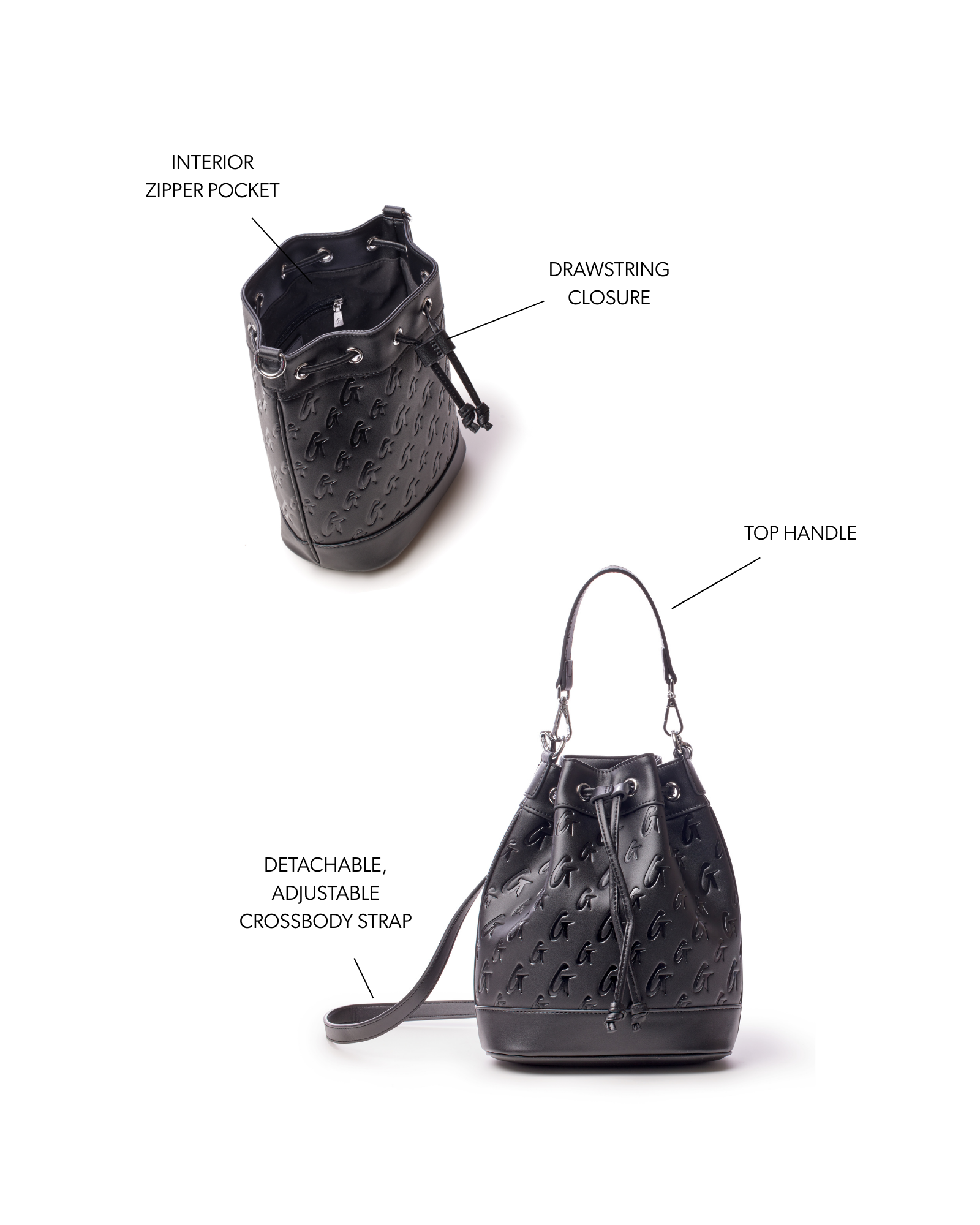 MEDIUM MONOGRAM BUCKET BAG - BLACK