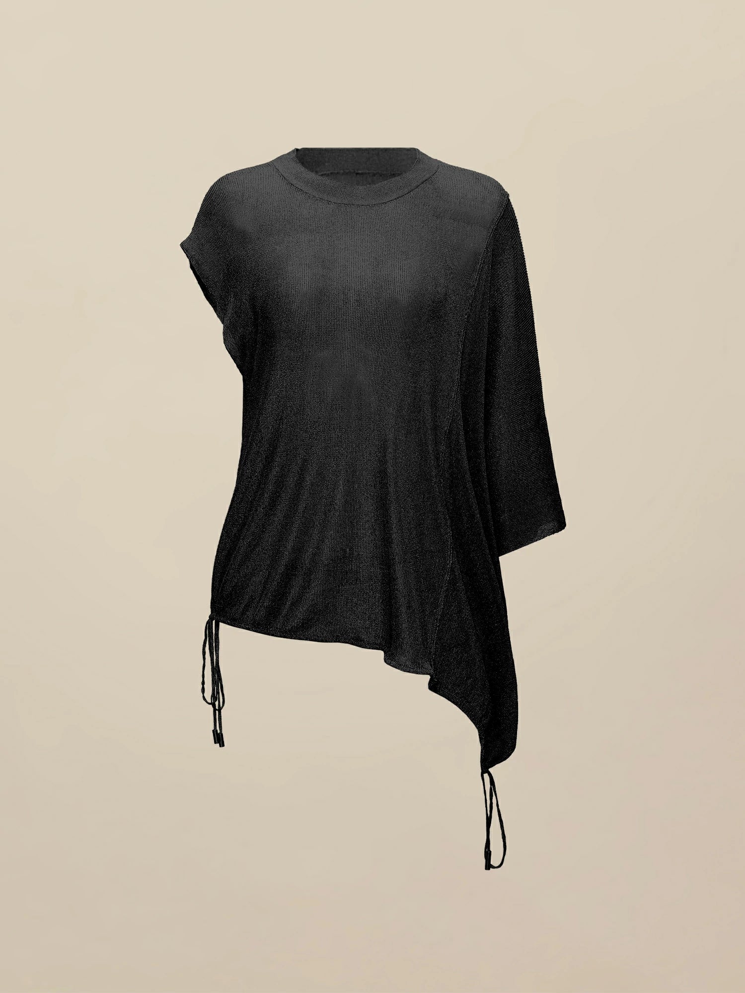 Round Neck Short Sleeve Drawstring Glitter Top