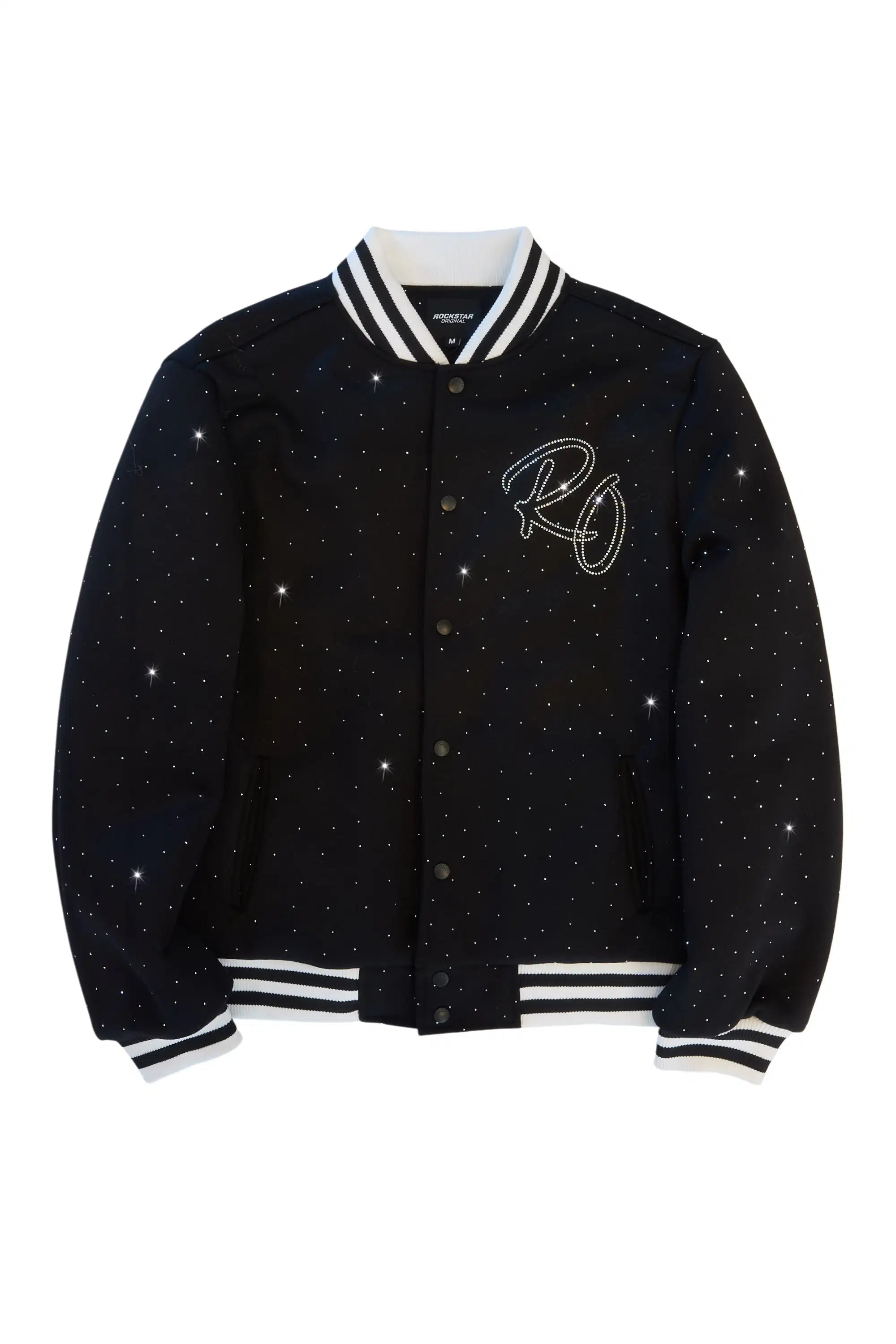 Alonza Black Rhinestone Varsity Jacket