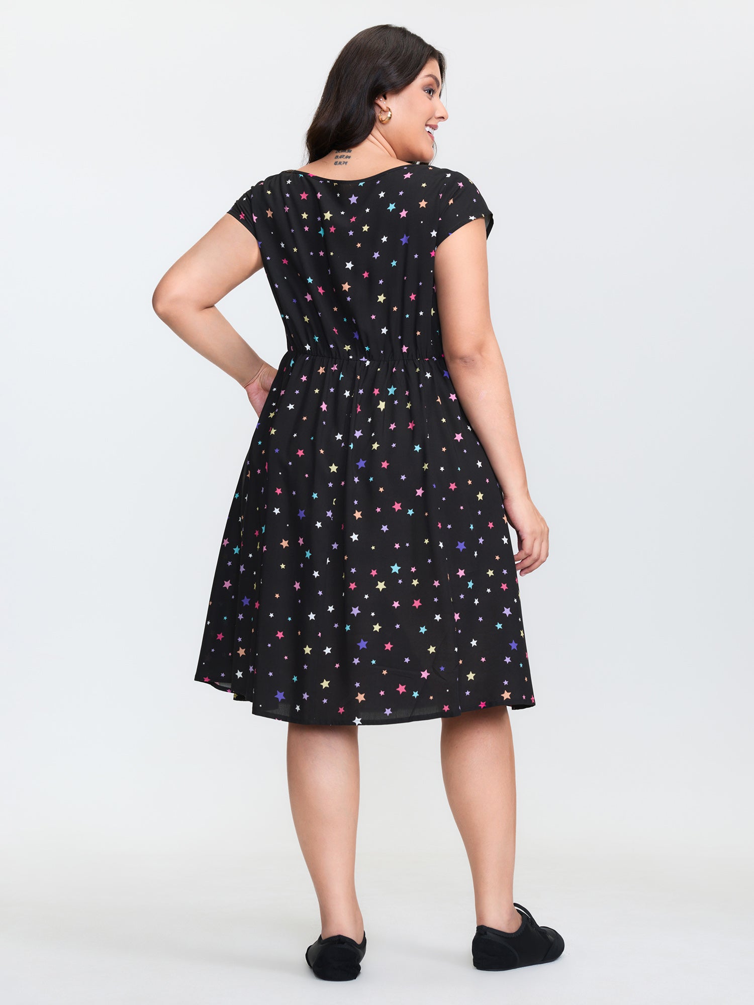 Colorful Star Print Pockets Mini Dress