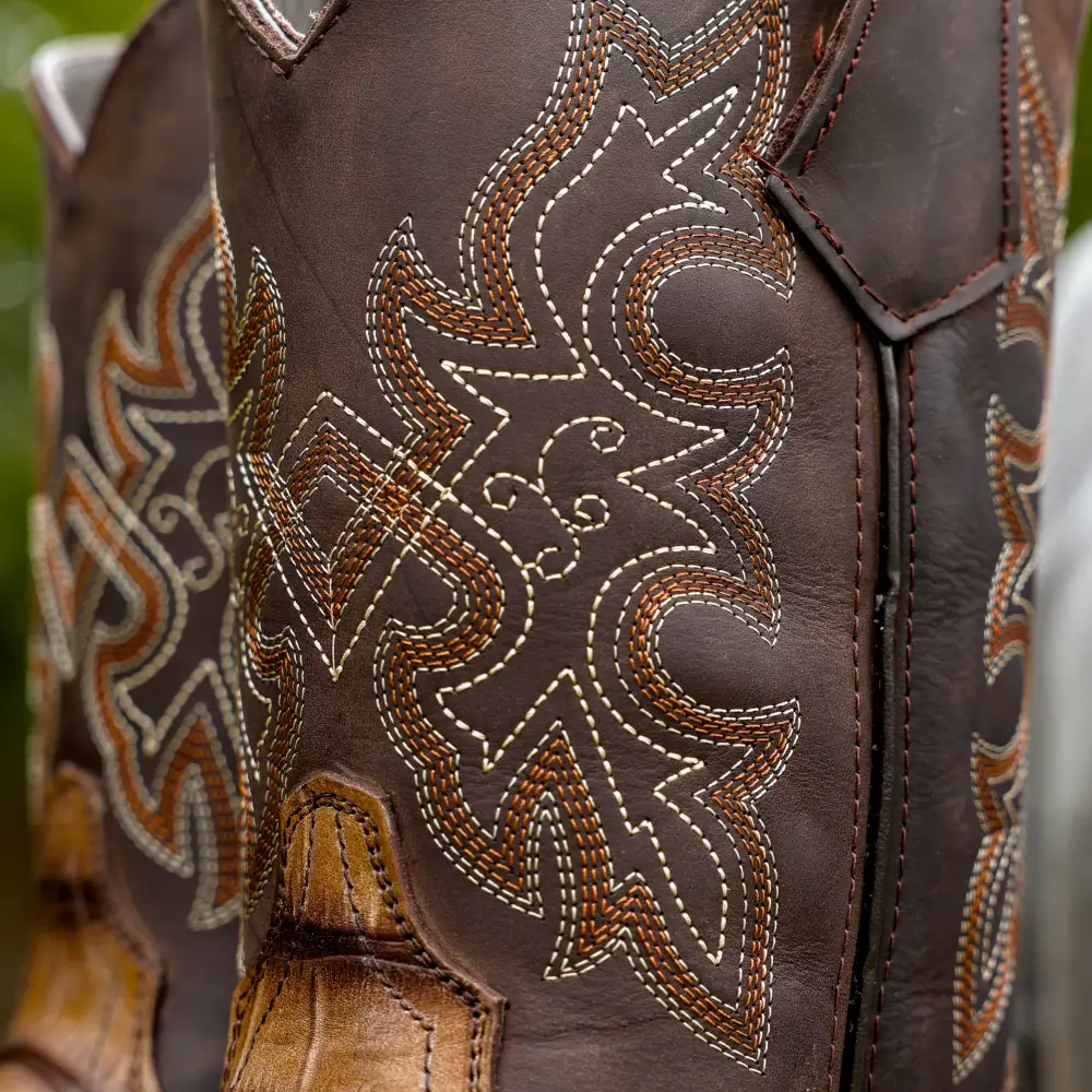 Moka American Gator Belly Leather Boots With Lightweight Soles - Square Toe