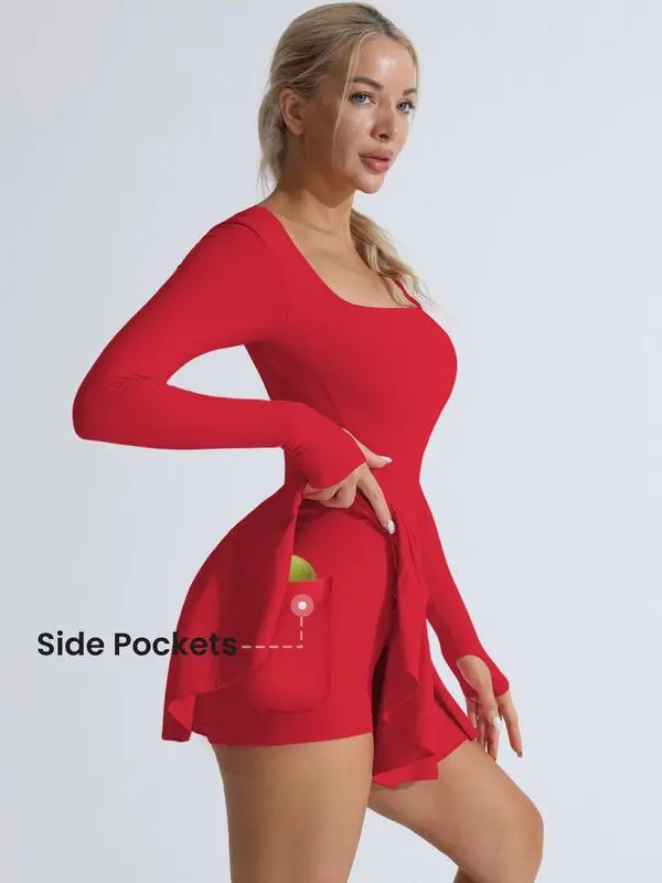 Women's Solid Criss Cross Backless 2 in 1 Sports Dress