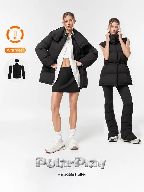 PolarPlay Soft Warm Chill Water-Repellent Lightweight Adjustable Cuffs Waist Detachable Sleeves Collar Puffer Jacket Vest Autumn Winter Outdoor Daily Casual
