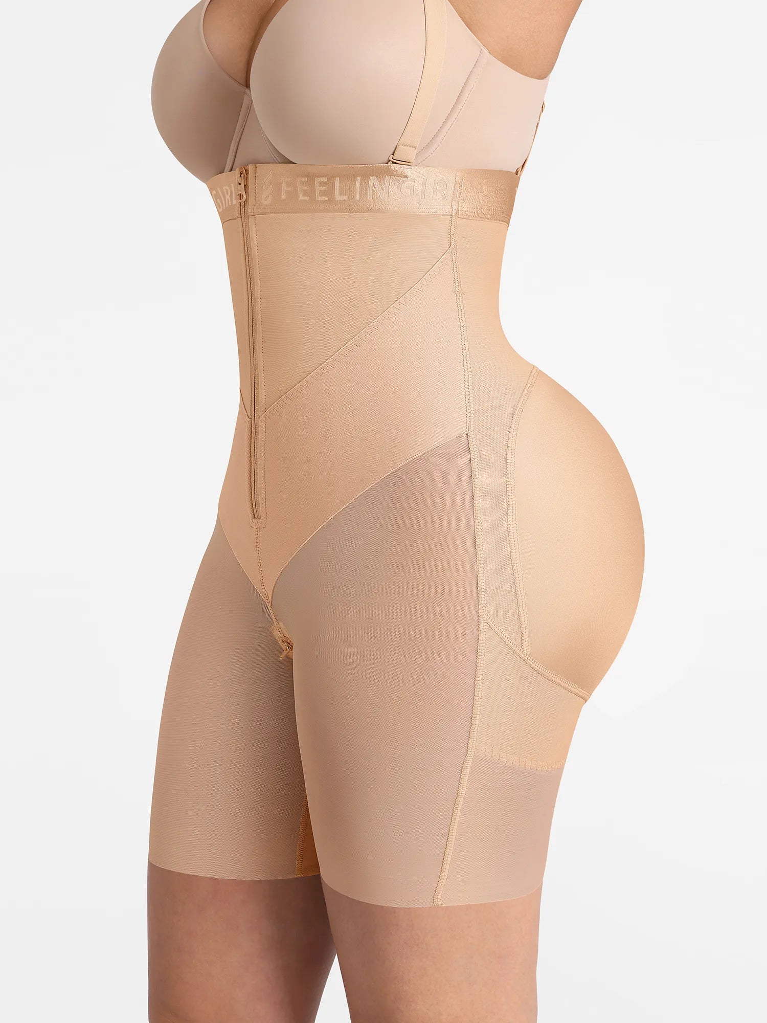 Feelingirl Wide V-neck Belt High-Waist Shaping Shorts