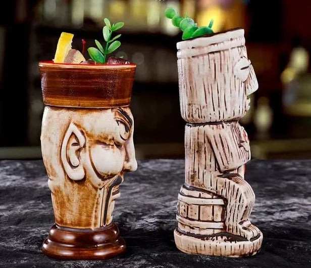 Tiki Bar Mugs for Cocktails, Premium Tropical Cups Drinks for Exotic Party