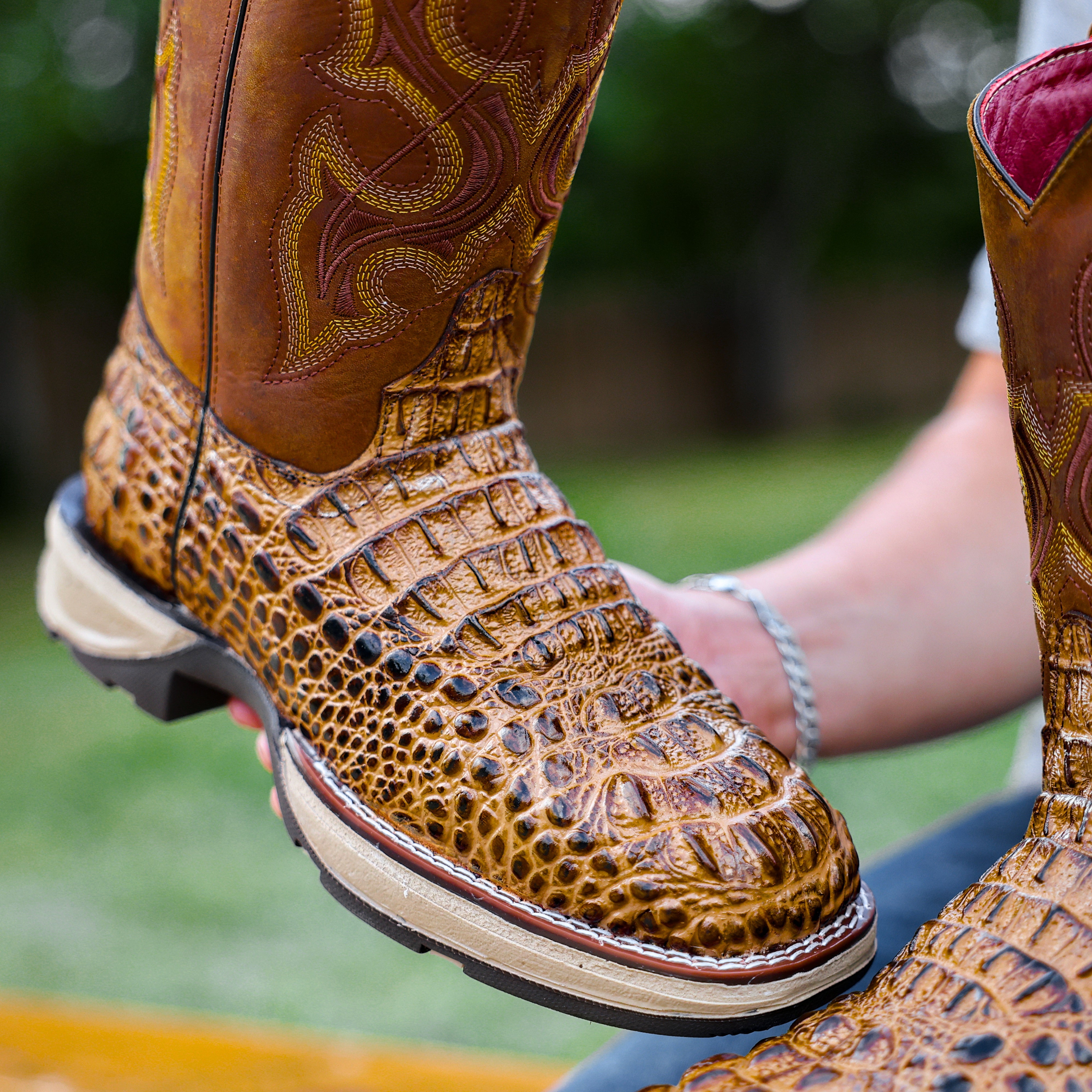 Honey Caiman Neck Leather Boots With 3D Lightweight Sole - Composite Toe