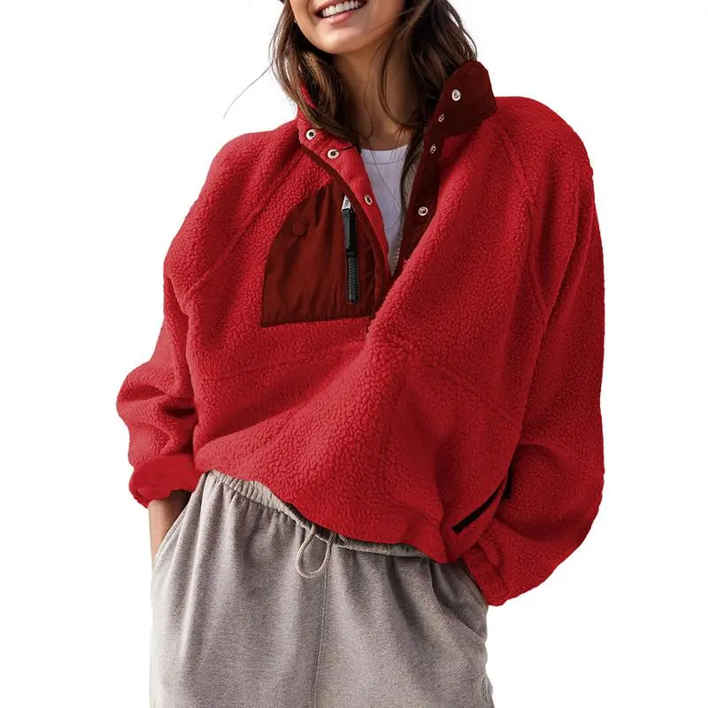 Women’s Cropped Fleece Sherpa Jacket with Pockets