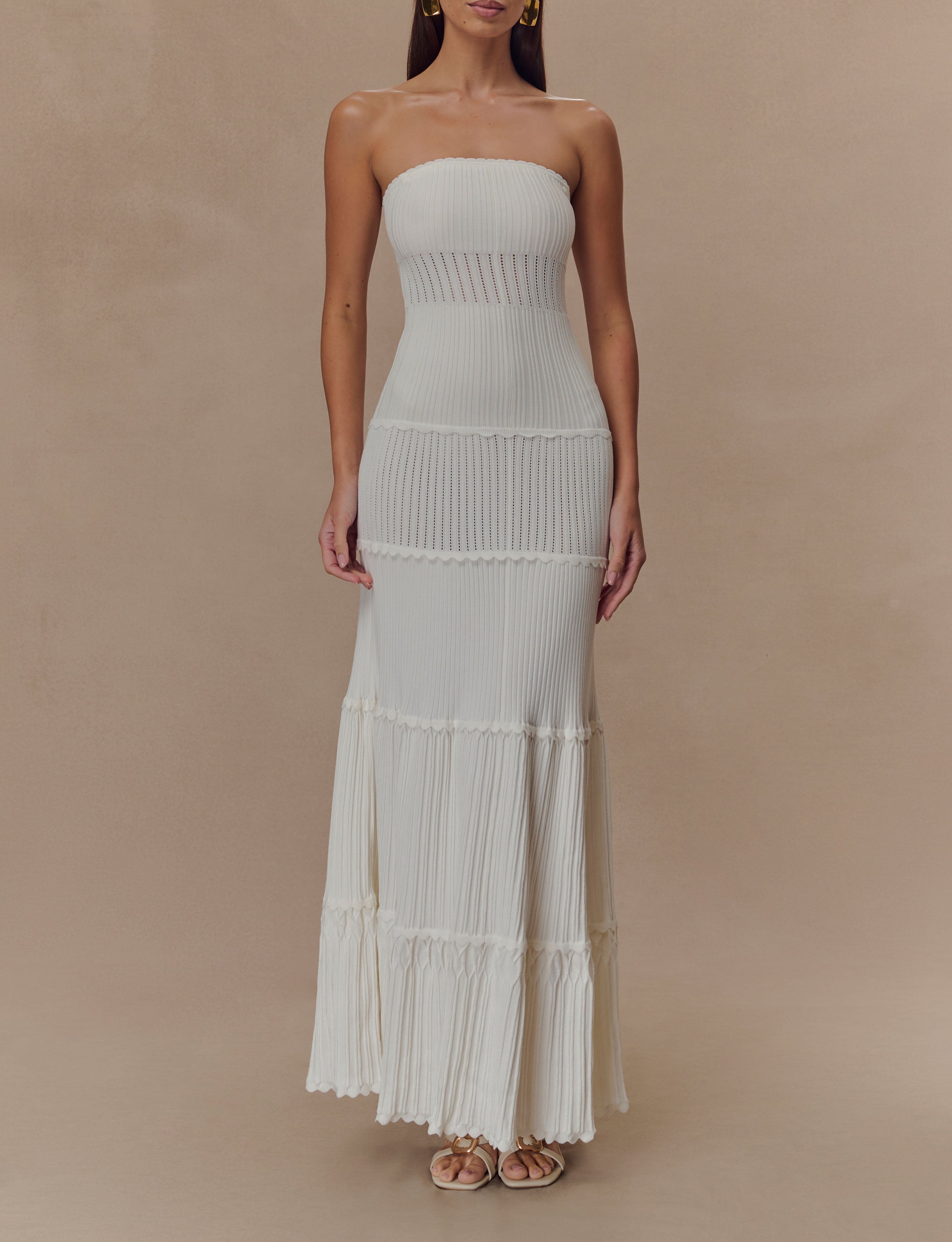 Ivory Pointelle Knit Maxi Dress