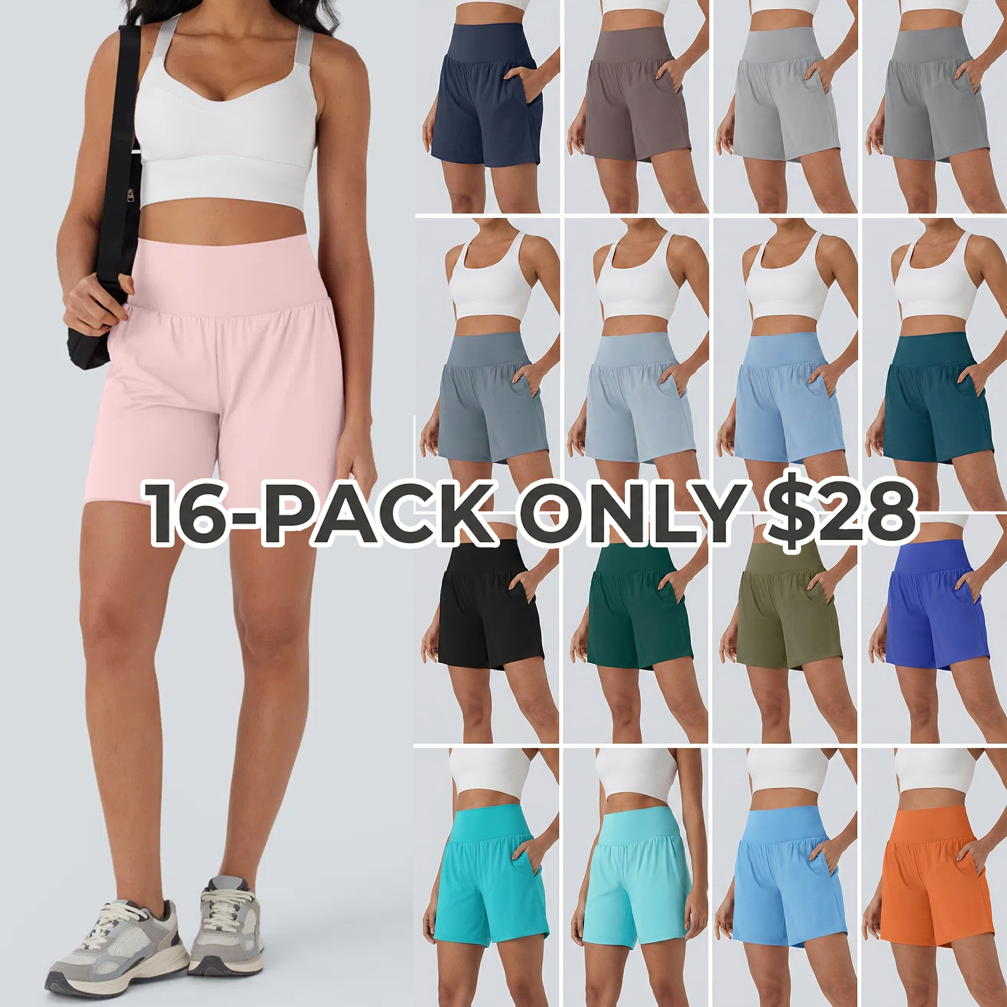 Women's 2-Piece Super High Waisted Back Pocket & Side Hidden Pocket 2-in-1 Yoga Shorts Set