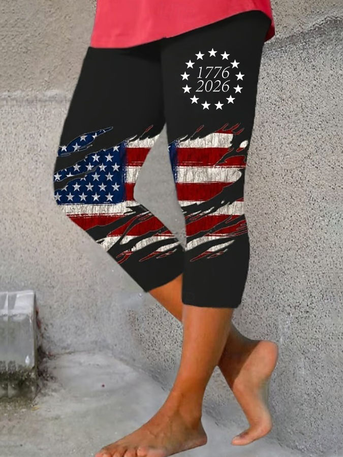Women'S Casual Independence Day Commemorative Print Leggings For The 250Th Anniversary Of The Founding Of The United States
