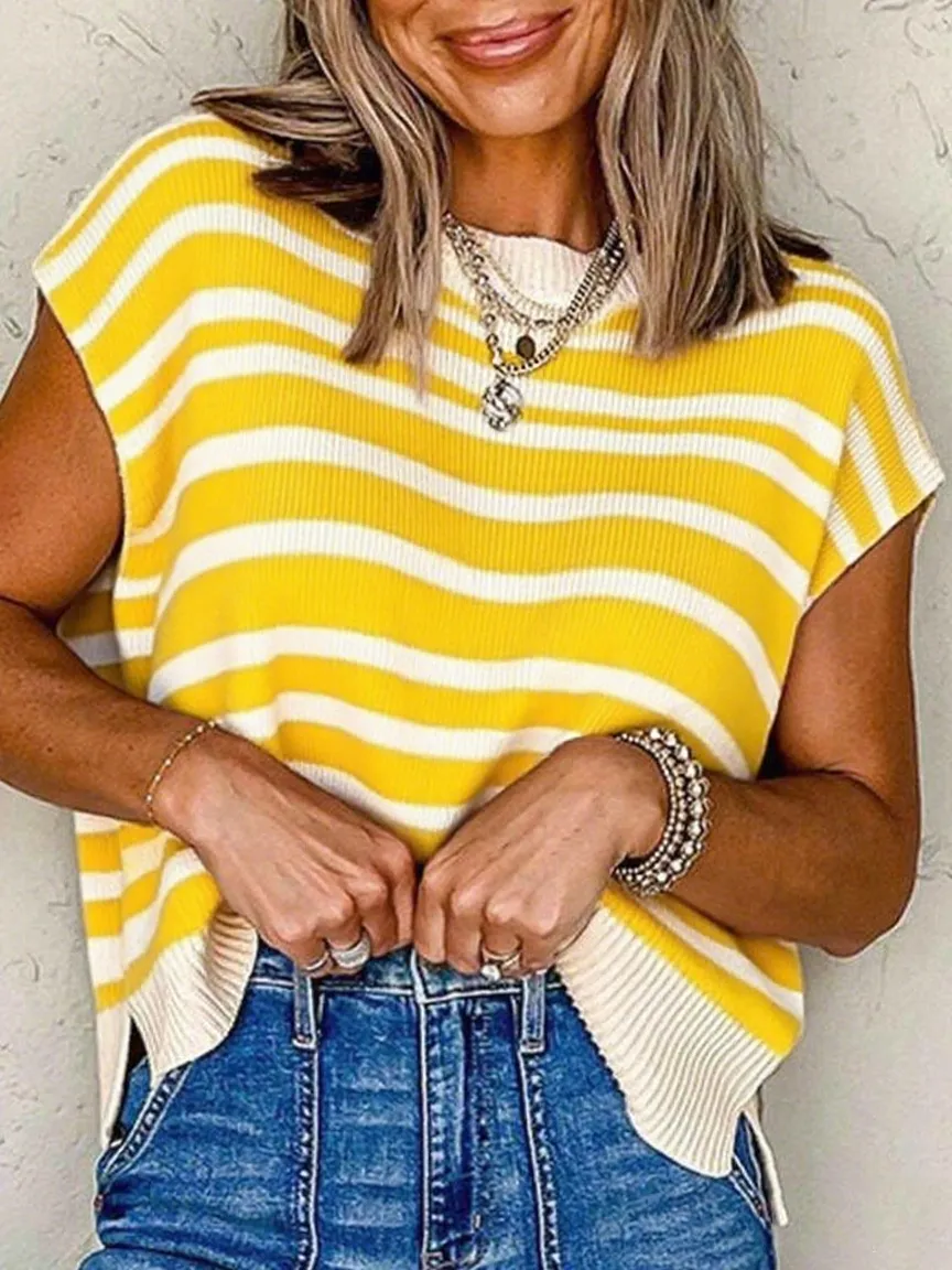 Women's Striped Print Crew Neck Sweater Pullover(Just $3 Each!)