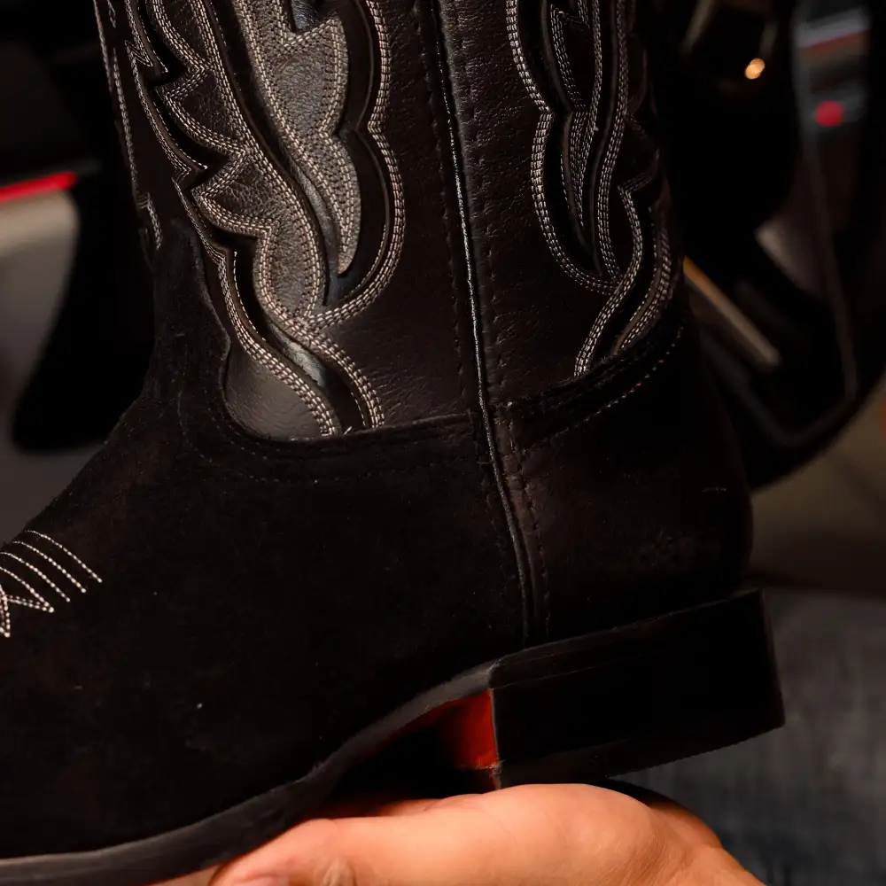 TOTAL BLACK Rough-Out Leather Boots - Square Toe