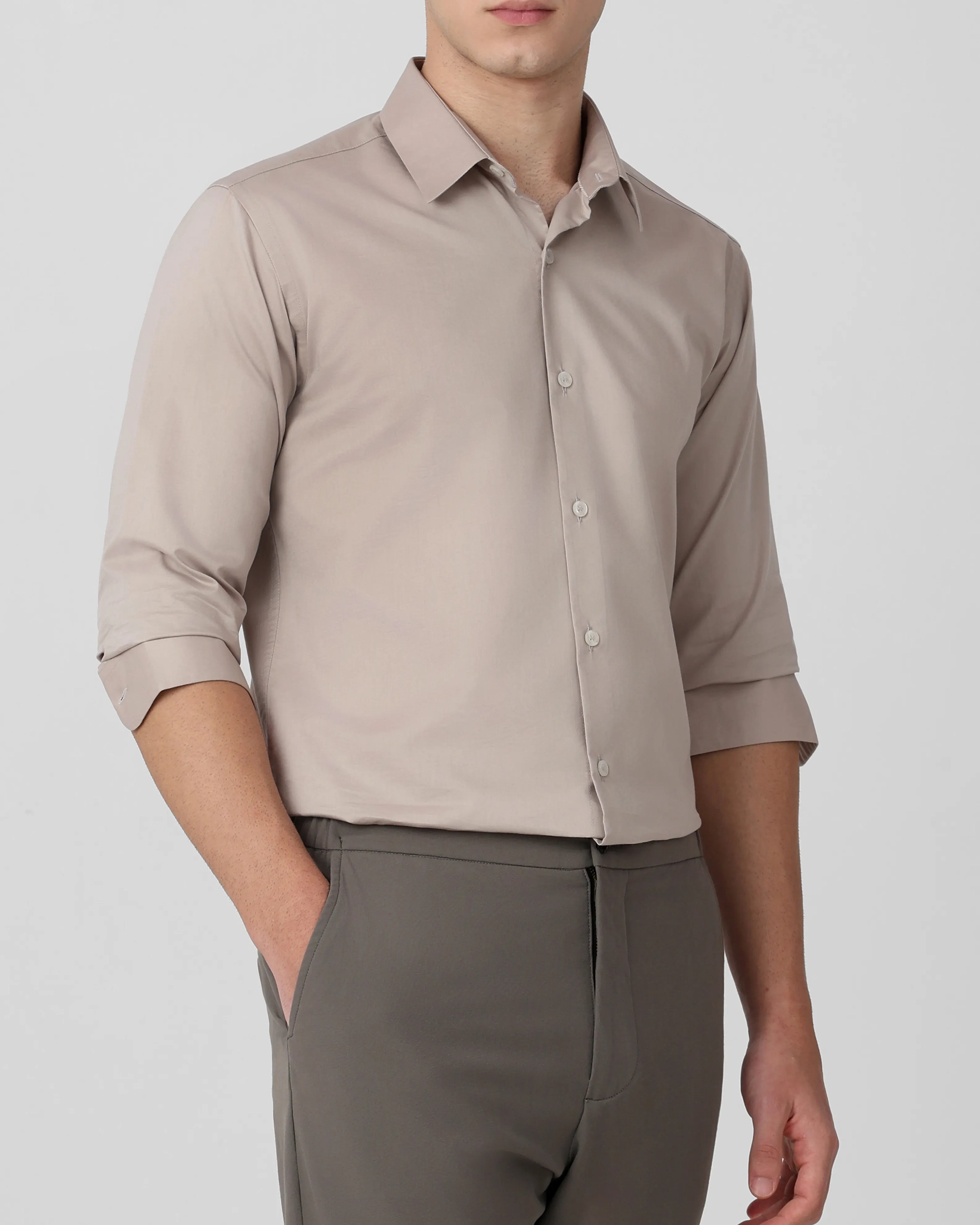 Leisure Soft And Comfortable Slim-Fit Dark Light Grey Shirt