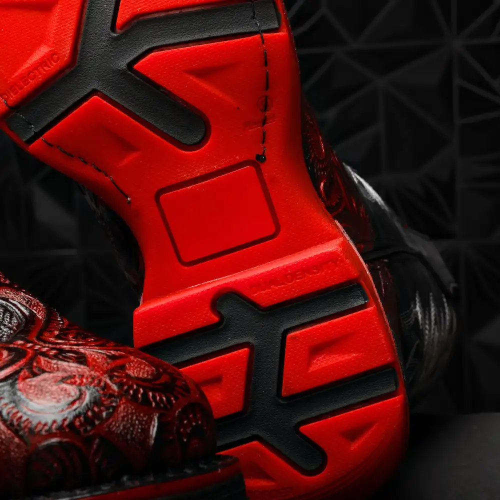 Black Cherry Hand-Tooled Leather Boots With 3D Lightweight Sole - Composite Toe