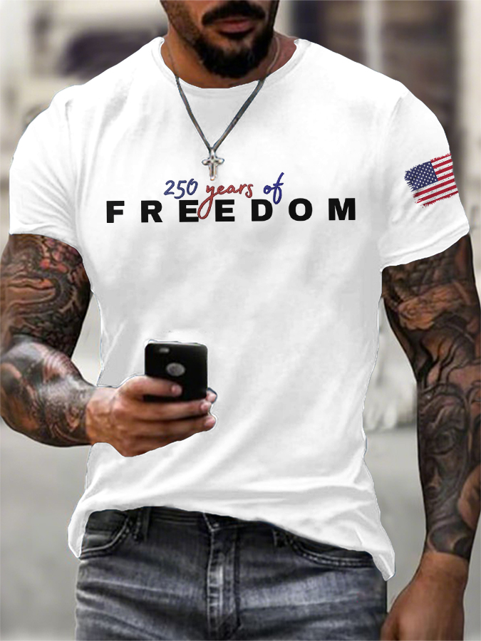 Men'S Casual Cotton And Linen Round Neck Printed T-Shirt