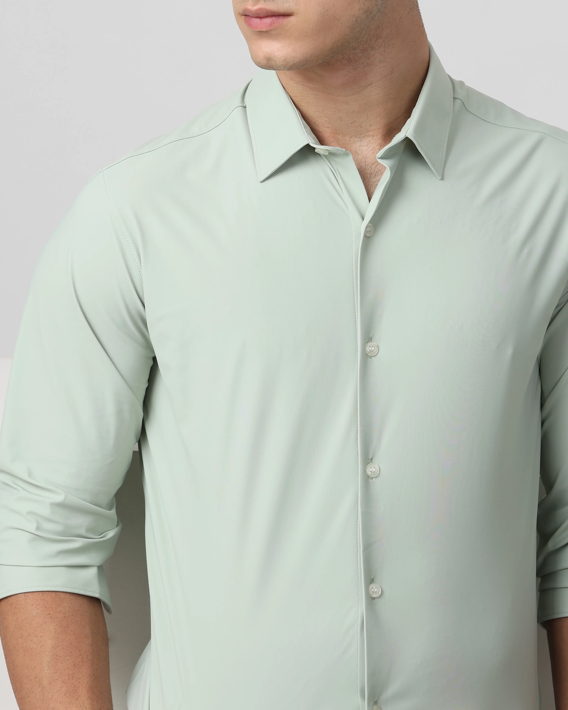 Leisure Soft And Comfortable Slim-Fit Dark Light Green Shirt