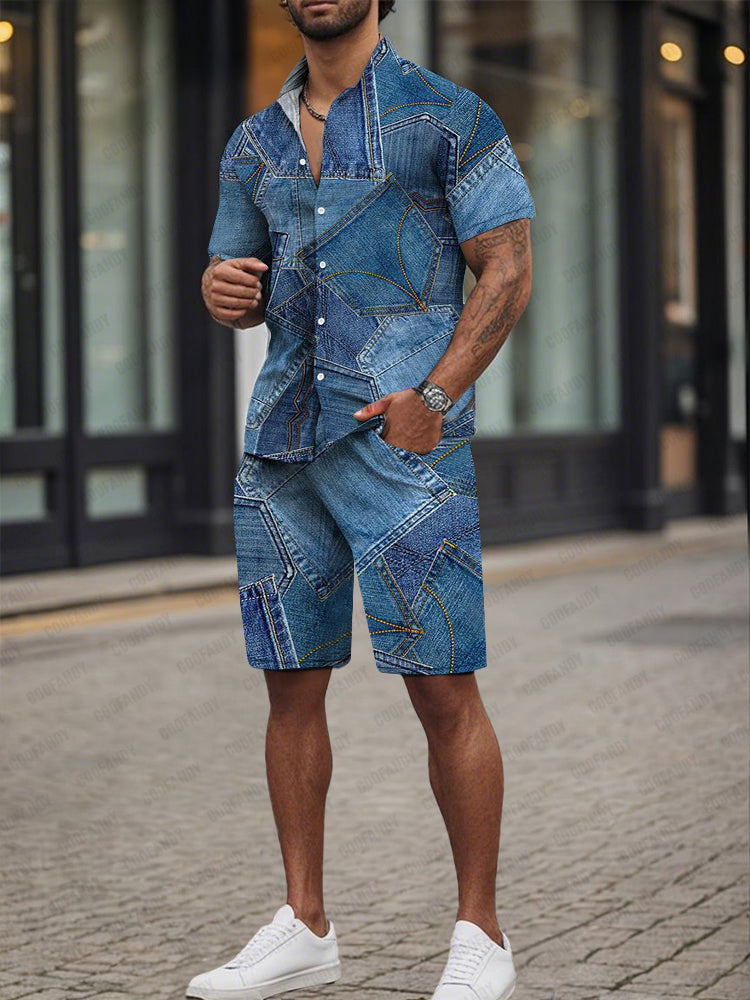 Stylish Denim-Look Printed 2-Piece Set