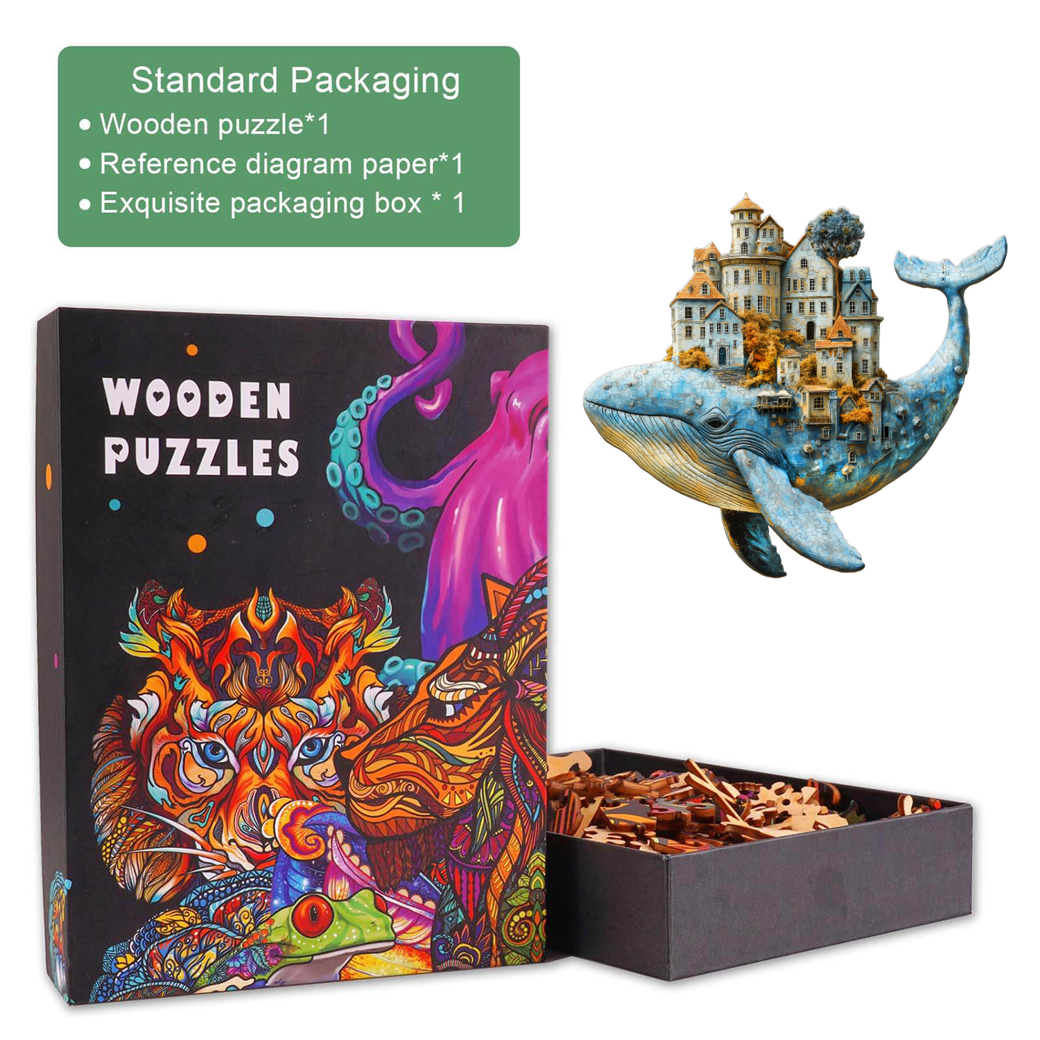 3D Whale City Wooden Jigsaw Puzzle