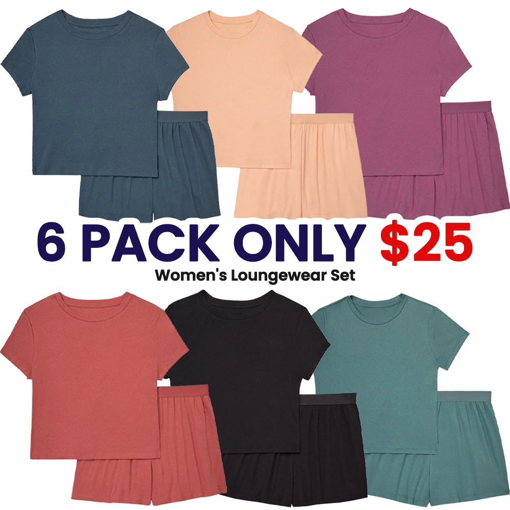 ⚡Today Only Deal🔥Women's Ribbed 2-Piece Lounge Set – Cropped Baby Tee & Sleep Shorts