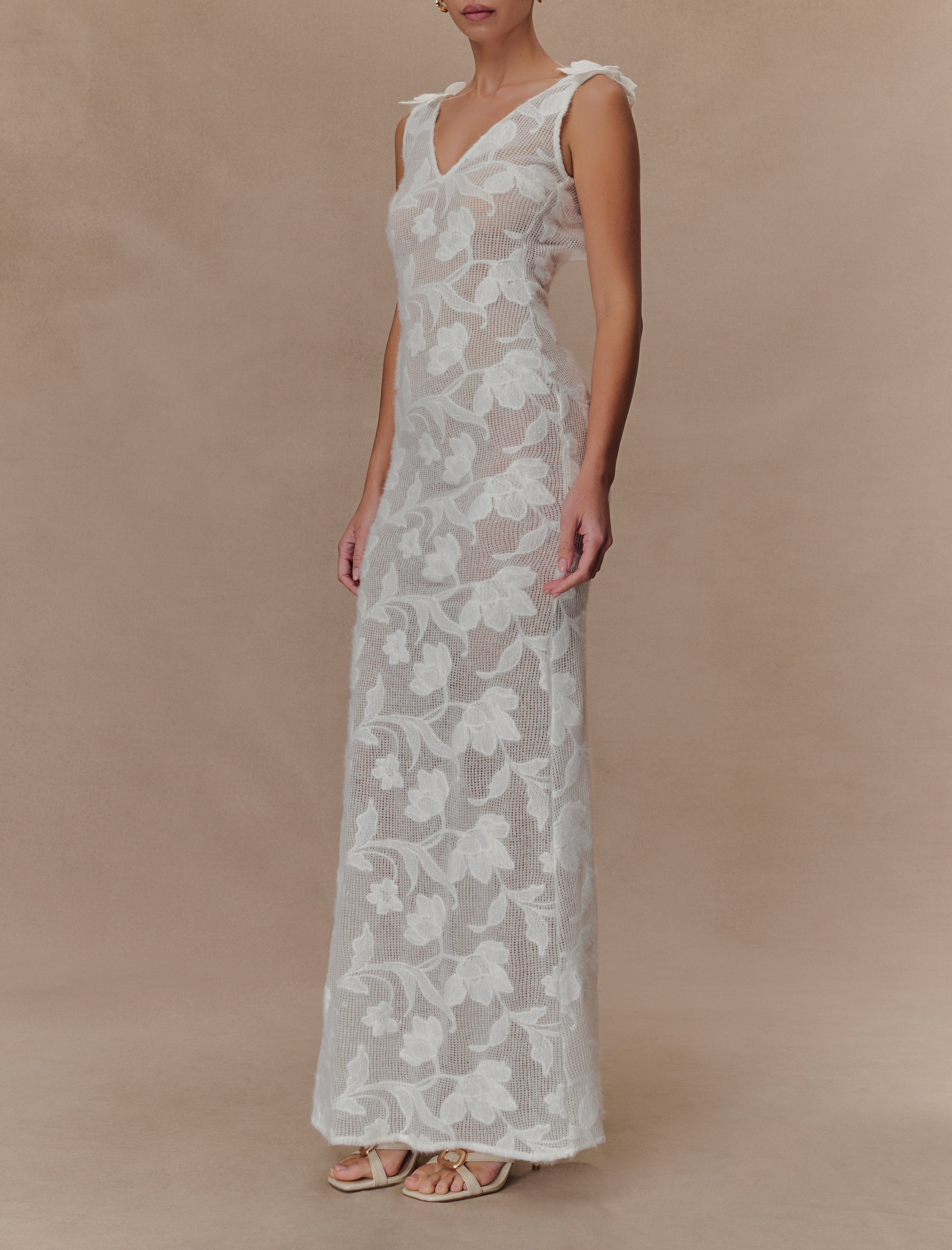 Ivory Floral Sheer Maxi Dress