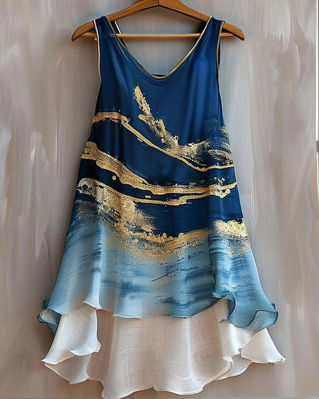 Summer vacation handmade gilded chiffon dress  cabf