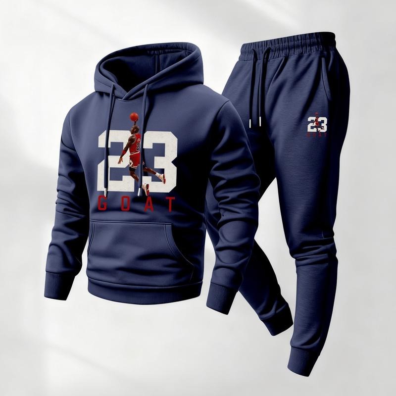 Men's Goat 23 Pattern Print Hoodie and Drawstring Sweatpants Set